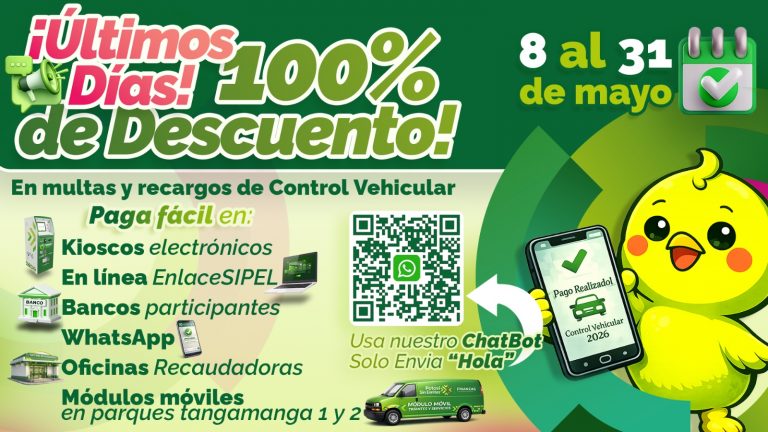 ÚLTIMOS DÍAS DEL 100 POR CIENTO DE DESCUENTO EN MULTAS Y RECARGOS DEL CONTROL VEHÍCULAR